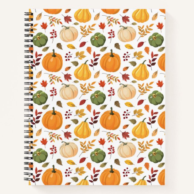 Harvest Pumpkins and Autumn Leaves Pattern Notebook (Front)