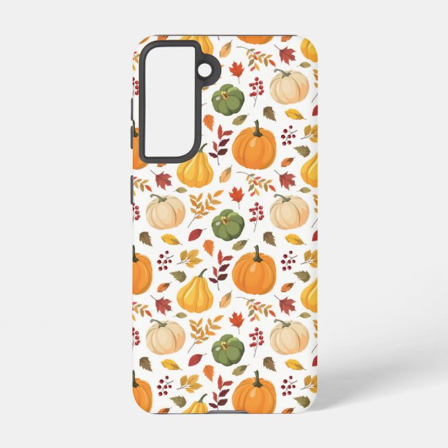 Harvest Pumpkins and Autumn Leaves Pattern Samsung Galaxy S21 Case (Back)