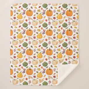 Harvest Pumpkins and Autumn Leaves Pattern Sherpa Blanket