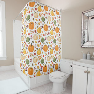 Harvest Pumpkins and Autumn Leaves Pattern Shower Curtain