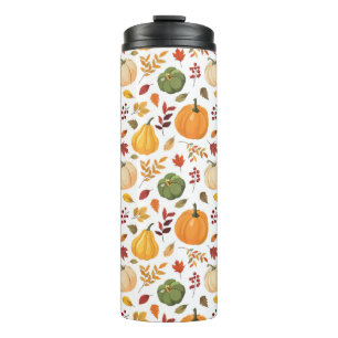 Harvest Pumpkins and Autumn Leaves Pattern Thermal Tumbler