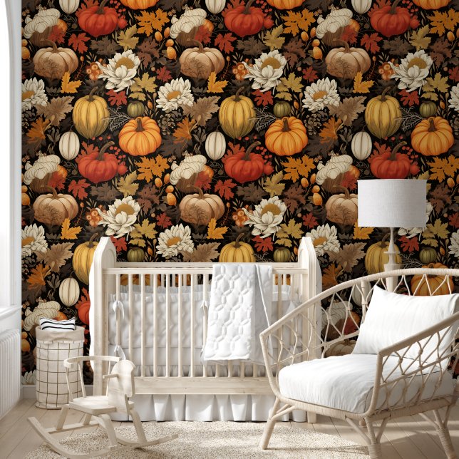 Harvest Pumpkins and Autumn Leaves Wallpaper (Kids)