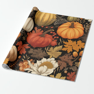Harvest Pumpkins and Autumn Leaves Wrapping Paper