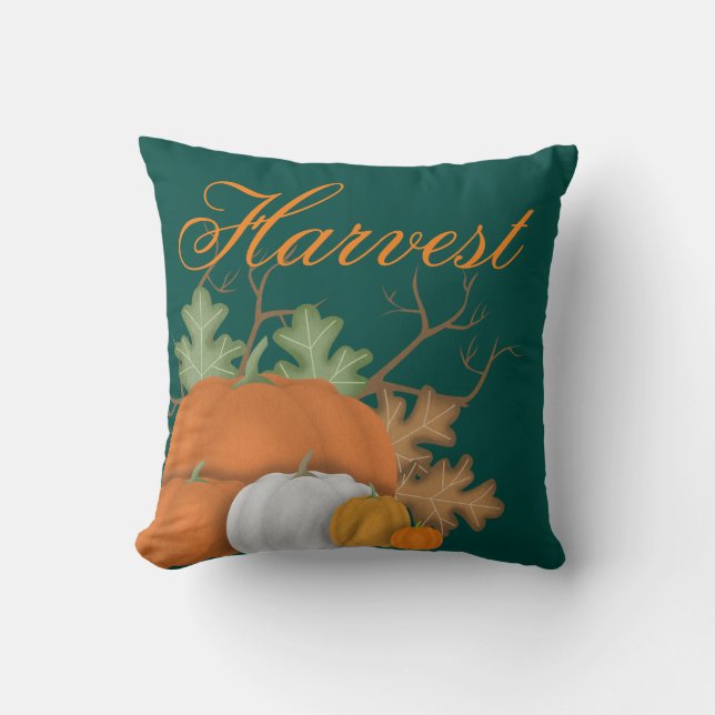 Harvest Pumpkins and Oak Leaves Custom Cushion (Front)