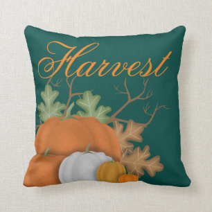 Harvest Pumpkins and Oak Leaves Custom Cushion