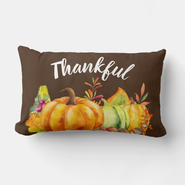 Harvest Pumpkins, Leaves and Foliage Lumbar Cushion (Front)