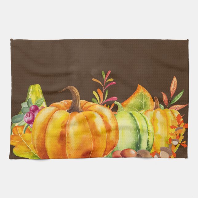 Harvest Pumpkins, Leaves and Foliage Tea Towel (Horizontal)