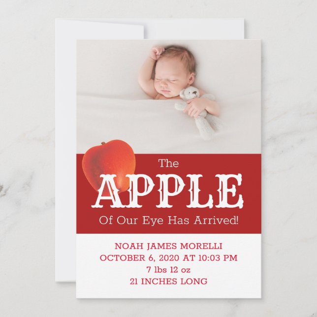 Harvest Red Apple of Our Eye Birth Announcement (Front)
