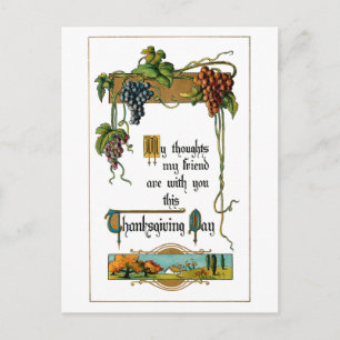 Harvest Scene and Thanksgiving Greeting Holiday Postcard