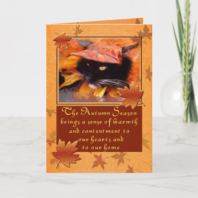 Harvest Season Black Cat Thanksgiving Holiday Card (Front)