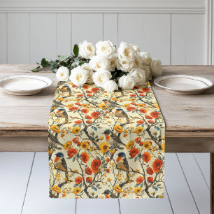 Harvest Season Table Runner with Birds and Floral