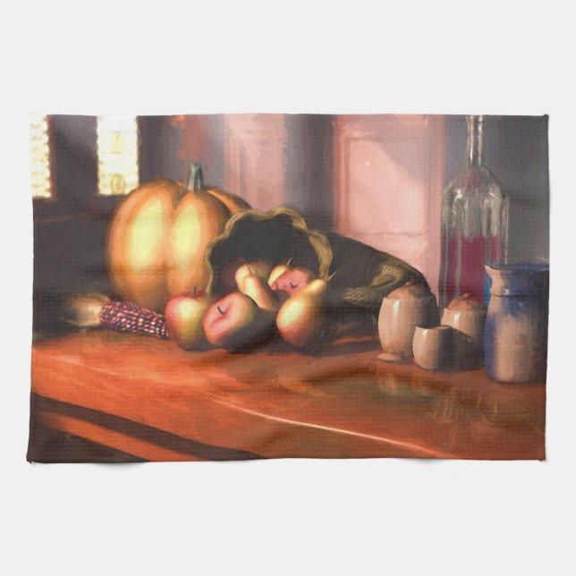 Harvest Still Life - Thanksgiving Kitchen Towel (Horizontal)
