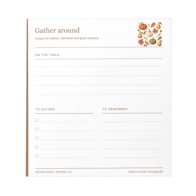 Harvest Table Menu Planning Notepad (Front)