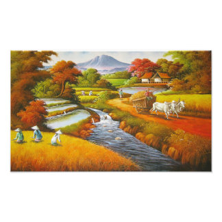 Harvest Time: A Rural Landscape with a Mountain Photo Print