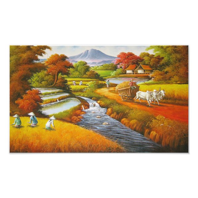 Harvest Time: A Rural Landscape with a Mountain Photo Print (Front)