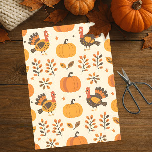 Harvest Turkey and Pumpkin Folk Art Thanksgiving Tissue Paper