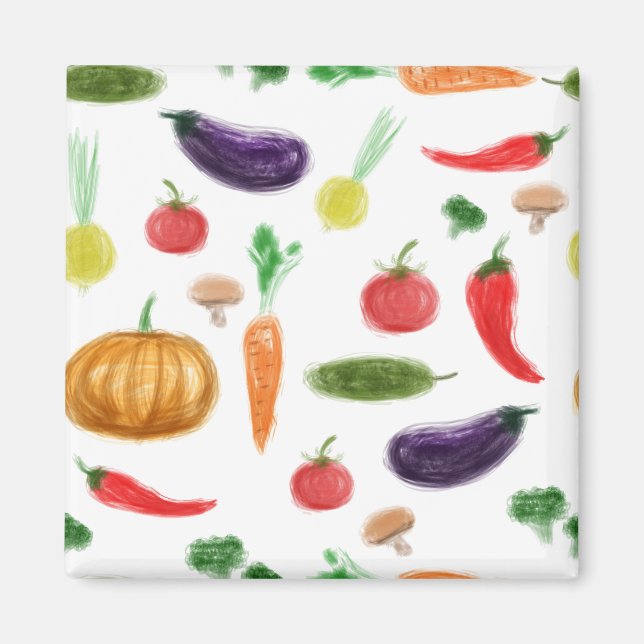 Harvest vegetables tomato pepper carrot mushroom c magnet (Front)