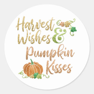Harvest Wishes Pumpkin Kisses Glitter Classic Round Sticker