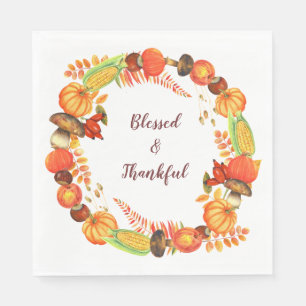 Harvest Wreath Blessed Thanksgiving Napkin