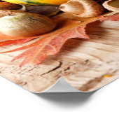 Harvested pumpkins with fall leaves poster (Corner)