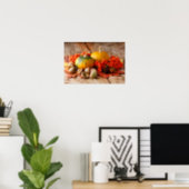 Harvested pumpkins with fall leaves poster (Home Office)
