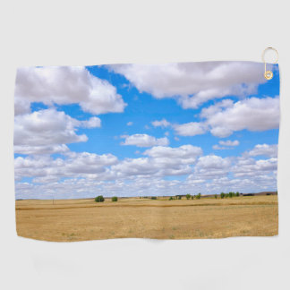 Harvested wheat fields golf towel