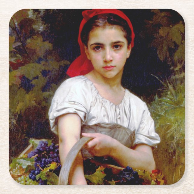 Harvester, Bouguereau Square Paper Coaster (Front)