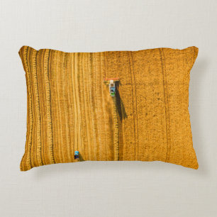 Harvester machine working in field. Combine harves Decorative Cushion