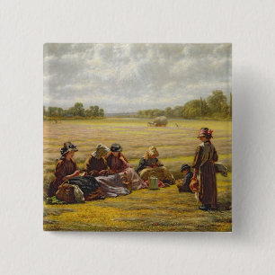 Harvesters resting in the Sun, Berkshire, 1865 15 Cm Square Badge