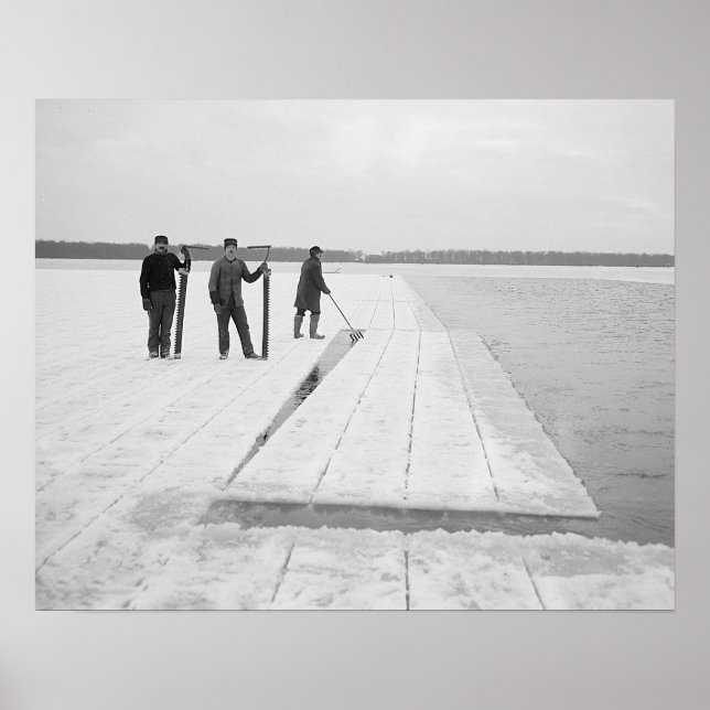 Harvesting Ice Blocks, 1906. Vintage Photo Poster (Front)