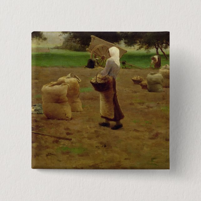 Harvesting Potatoes 15 Cm Square Badge (Front)