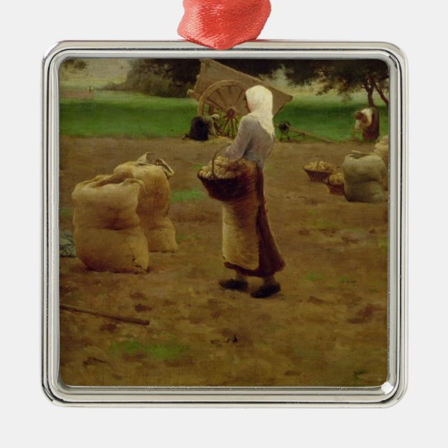 Harvesting Potatoes Metal Tree Decoration (Front)