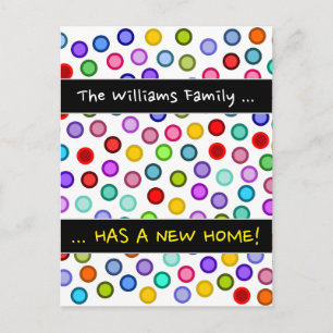 "... HAS A NEW HOME!" + Many Colourful Circles Announcement Postcard