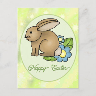 Hase mit Blumen postkarte Postcard