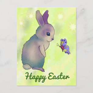 Hase mit Schmetterling Postkarte Postcard
