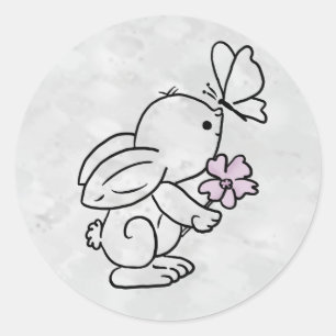 Hase with butterfly classic round sticker