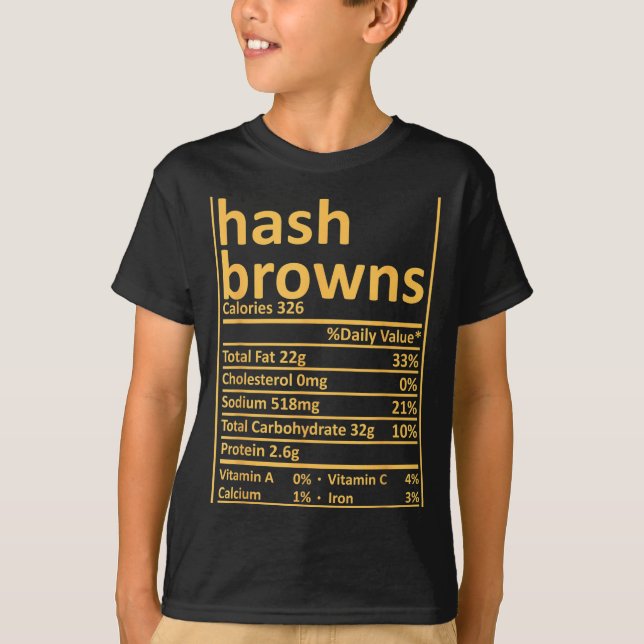 Hash Browns Nutrition Thanksgiving Food Facts Xmas T-Shirt (Front)