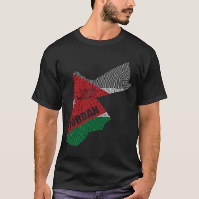 Hashemite Kingdom of Jordan Flag Map and Arabic Ca T-Shirt (Front)