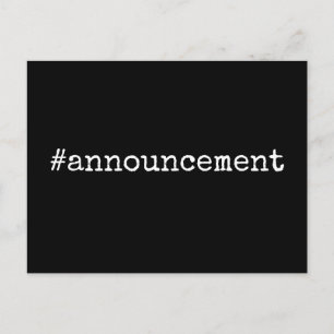 Hashtag Announcement Postponed Wedding on Black Postcard