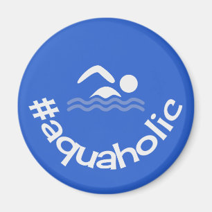 Hashtag aquaholic fun blue swimmers magnet