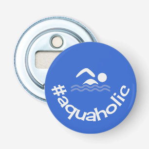 Hashtag aquaholic slogan swimming blue bottle opener