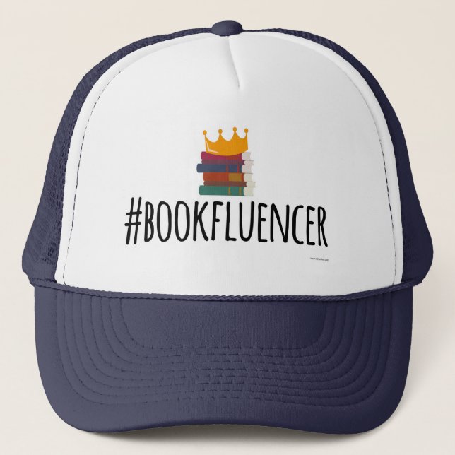 Hashtag Bookinfluencer Reading Cartoon Trucker Hat (Front)