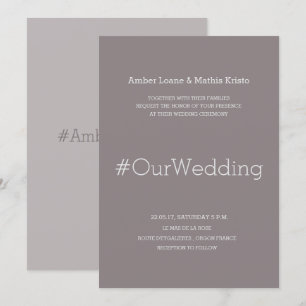 Hashtag chic modern elegant lilac grey wedding invitation