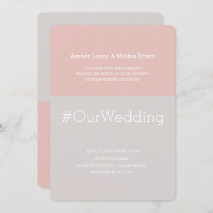 Hashtag chic modern lilac grey blush coral wedding invitation
