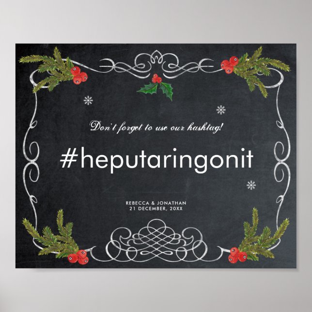 hashtag christmas holiday winter wedding sign (Front)