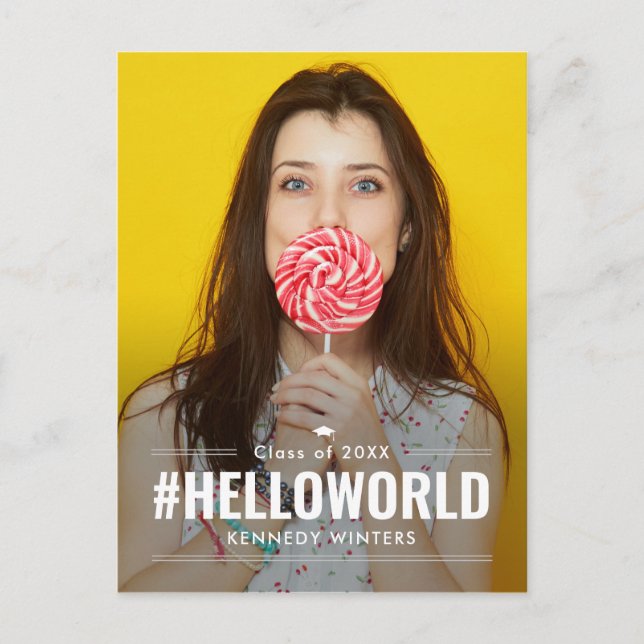 Hashtag Fun Editable Colour Graduation Postcard (Front)