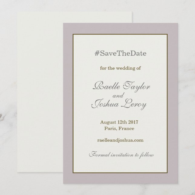 Hashtag gold blush grey save the date announcement (Front/Back)