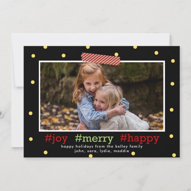 Hashtag Holidays, Joy Merry Happy, Photo Holiday Card (Front)