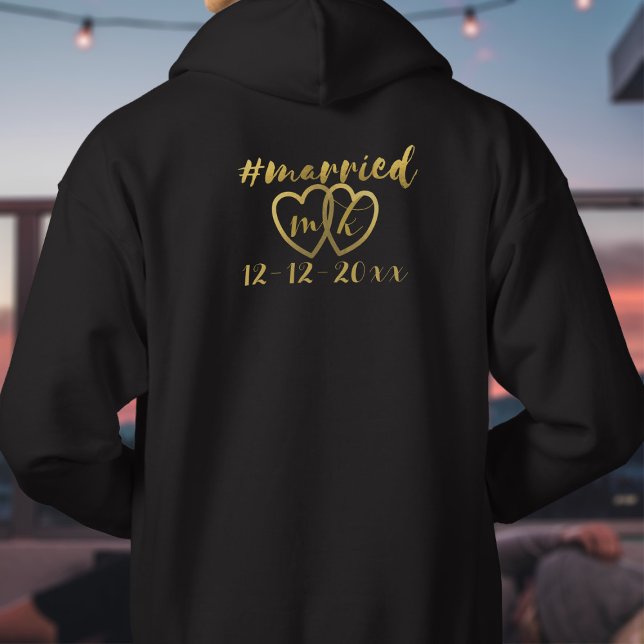 Hashtag Married Hearts Wedding Anniversary Mens Hoodie (Add your initials and wedding date to this Hashtag Married Hoodie. Makes a great anniversary gift)