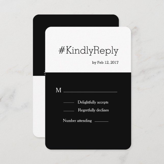 Hashtag modern black white chic wedding rsvp invitation (Front/Back)